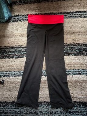 PINK Victoria's Secret Black Leggings with Bright Red Fold-Over Waistband